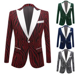 Men's Zebra Stripe Suit Coat Tuxedo Shawl Lapel Wedding Formal Blazer Fashion Slim Fit Men Plus Size Singer Host Suit Jackets Stage Performance Costume Green Red