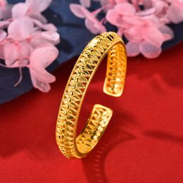 Cuff Bangle Classic Bracelet for Women 18k Yellow Gold Filled Dubai Wedding Party Birthday Jewelry Gift Trendy Accessories