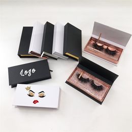 Wholesale 3D Mink Eyelashes Custom Print Black White Rectangle Magnetic Case Eyelash Packaging Box 220524