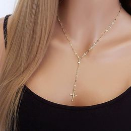 Chains Minimalist Cross Necklace Women Chain High Quality Ladies Necklaces Pendant Jewelry Silver Color Vintage Elegant Metal CollierChains