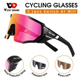WEST BIKING 3 Lens Polarized Cycling Glasses UV400 Protection Sport Sunglasses Men Women MTB Road Bike Eyewear Cycling Goggles 220629