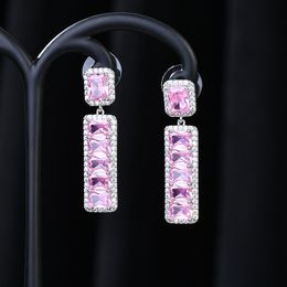 Brand fashion exquisite high-end shiny colorful zircon dangle earrings jewelry Korean temperament women s925 silver needle luxury earrings