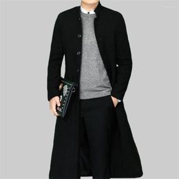 Men's Wool & Blends Windbreaker Woollen Coat Autumn Winter Thicken Warm Mid-length Clothes Over-the-knee Youth Korean Slim Black Viol22