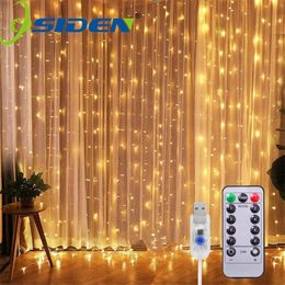 USB LED Curtain Light Fairy String Lights 8Mode 3X3M 3X1M 3X2M Garland For Year Christmas Outdoor Wedding Home Decor Y201020