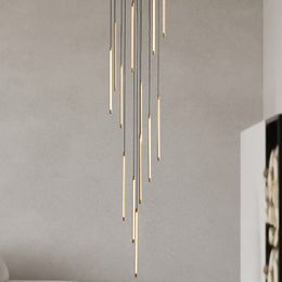 Pendant Lamps Modern Tube LED Copper Chandelier For Staircase Black Line Creative Design Lighting Fixture Indoor Home Lustre Long Hanging Lamp