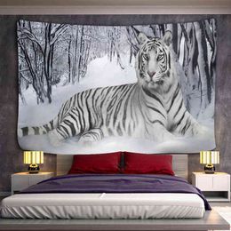 White Tiger Fashion Wall Carpet Carpets Hanging Pattern Luxury Modern Home Decoration Mandala Tapestry J220804