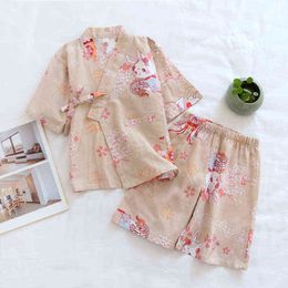 Cute 100% gauze Cotton child Kimono bathrobes boys and girls Japanese summer Pyjamas sets kids short sleeve Child sleepwear