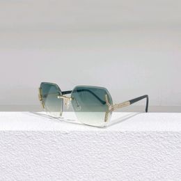 Luxury Stones Rimless Sunglasses Gold/Green Gradient Women Sun Shades UV400 Eyewear Fashionable Accesory Summer with Box