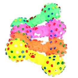 Pet Toys Colourful Dotted Dumbbell Shaped Dog Toy Squeeze Squeaky Faux Bone Pets Chew Toys For Dogs
