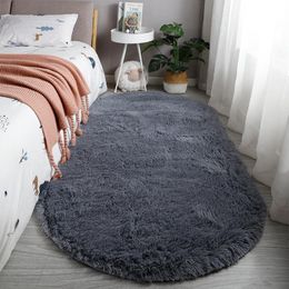 Carpets Oval Fluffy Carpet Plush Bedside Rugs Non-slip Floor Mat For Living Room Decor Balcony Solid Colour Kids Play MatsCarpets