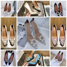 2022 dress Shoes 10cm Begum bowknot silk SATIN pumps high heels PVC patent leather rhinestone Transparent sandals shine sexy pointed women's amina crystal shoe
