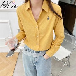 HSA ropa de mujer Women Tops and Bloues Turn Down Collar Yellow White Formal Blusa OL Spring Blusa Tops Plus Size Shirts 210716