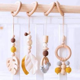 Wooden Hanging Mobile Bed Holder Leaf Pendant Stroller Baby Bell Wood Rattle Ring Newborn Educational Toy