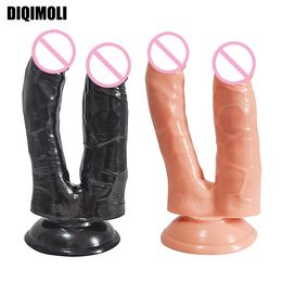 Double Dildos Penetration Vagina and Anus Realistic Penis Soft Dick Headed Phallus sexy Toy for Women Masturbation