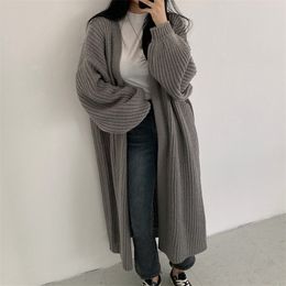 Cardigan Women Long Knitted Casual Vintage Loose Sweater Coat Solid Oversized Sweater Korean Fashion Female Cardigans 220817