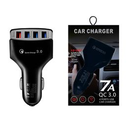 Quick Charge 3.0 Car Cigarette lighter 7A QC3.0 Turbo Fast Charging Car Charger 4 USB Car Mobile Phone Charger for iPhone 8 7 X With Retail Package