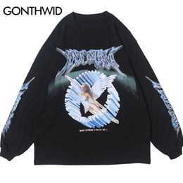 GONTHWID Creative 3D Angel Print Long Sleeve Tees Shirts Streetwear Hip Hop Hipster Casual Loose Tshirts Men Fashion Tops 220325