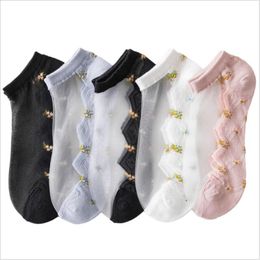 Socks & Hosiery Product Glass Stockings Women Thin Korean Version Of Small Floral Card Silk Transparent Colour Cotton SocksSocks