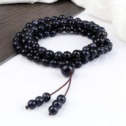 Beaded Strands Natural 6MM Blue Sand Bracelet Prayer Blessing 108 Mala Elastics Rope Necklace Charm Yoga Bangles Jewellery Gift For Fr Lars22