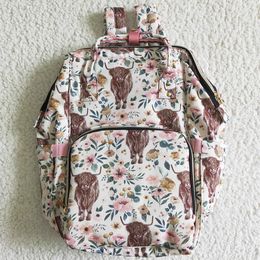 Boutique Diaper Bags Mommy Bag Casual Fashion Dry Wet Separation Zipper Hasp Backpack Cute Cow Flower Print Baby Girls Backpacks Wholesale