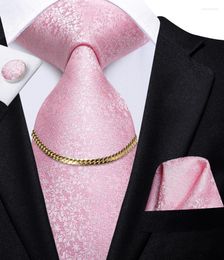 Bow Ties Hi-Tie Tie Chain Luxury Pink Design Fashion Mens Hanky Cufflinks Set Gift For Men Business Neckties 100% Silk WeddingBow Enek22