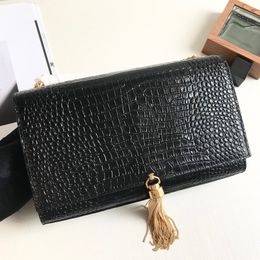 Women luxury handbags designer bags fashion top quality shiny Crocodile embossed leather clutch tassel chain flap crossbody bag shoulder bag