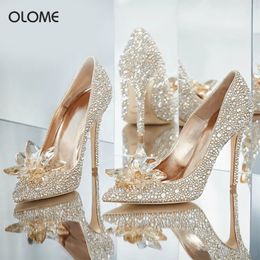 new crystal shoes pointed stiletto heels 59 cm ankle wedding for banquet parties 210225