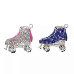 20 Pcs/Lot Fashion Jewellery Pendants Pink And Blue Rhinestone 3D Three-Dimensional Skate Sport Items Charm Pin For Gift/Decoration