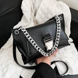 Evening Bags Moto Biker Style Womens Shoulder Bag 2022 Vintage Cool Messenger Female With Metal Chain Small Square Satchel WomanEvening
