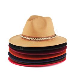 Autumn Winter Black Wide brim Fedora Hat For Women Men Vintage Felt Trilby Hats Panama Jazz Dress Cap