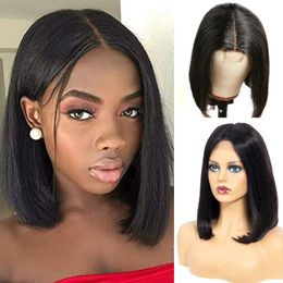 Brazilian Human Hair 2X6 Lace Front Bob Wig Silky Straight Peruvian Indian Virgin Products Ruyibeauty Natural Colour 10-14inch