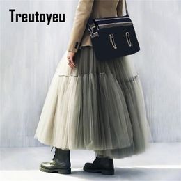 Treutoyeu Goth Maxi Long Skirts for Women Fairy Grunge Pleated Tulle Skirt Black Pink White Gothic Clothes Korean Fashion 220701