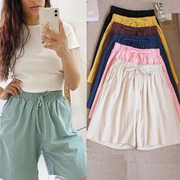 Women shorts Summer Casual Solid Cotton Linen high waist loose for girls Soft Cool female M 3XL 220629