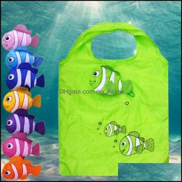 Cute Cartoon Fish Shop Bag Travel Reusable Foldable Handbag Grocery Tote Storage Home Bags Drop Delivery 2021 Organisation Housekee Garden