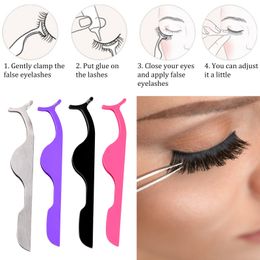 False Eyelash Tweezers Clips Stainless Steel Lash Curler Applicator Eyelash Extension Beauty Makeup Remover Tools