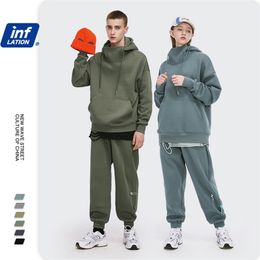 INFLATION Men Thick Fleece Tracksuit Winter Warm Sweatshirt Set For Couple High Collar Oversized Hoodies Sweatpant 220719