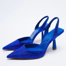 Dress Shoes Women Heeled Sandals Ladies Fashion Navy Blue Pumps Roman Style Thin Casual Black African Sexy 2022 Straps Closed CrystalDress