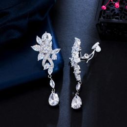 Clip-on & Screw Back BeaQueen Sparkling Cubic Zirconia Crystal Non Pierced Clip On Dangle Drop Long Earrings For Women Engagement Dress Part