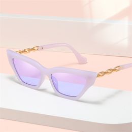 Cat Eye Sunglasse Fashion Luxury Square Sun Glasses Female Metal Chain Temples Small Frame Black Purple 220629