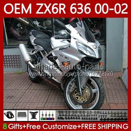 OEM Body Kit For KAWASAKI NINJA ZX-6R ZX-636 ZX-600 ZX 6R 600 CC 6 R ZX6R 00 01 02 133No.239 ZX Silver black 636 600CC ZX636 2000 2001 2002 ZX600 2000-2002 Injection Fairing