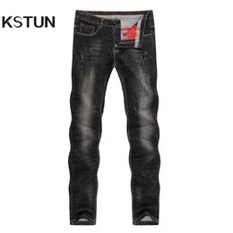 Mens Jeans Pants Slim Straight Stretch Black Gray Spring and Autumn Denim Pants Casual Fashion Long Trousers Brand Jean Homme 210318