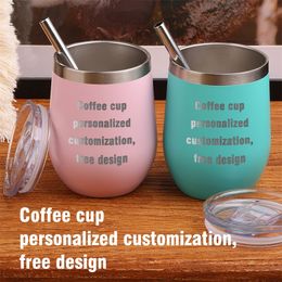 Stainless Thermos cup With Lid And Straw interesting cup Text customization printing For Companion Gifts Water Bottles 12OZ 220623