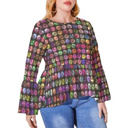 Women's Plus Size T-Shirt Disco Ball Print T Shirts Colourful Sequins Vintage Shirt Female Long Sleeve Streetwear Tshirt Pattern Tees 4XL 5X