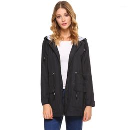 Women's Trench Coats Women Waterproof Windproof Rain Wear Double-layer Hooded Raincoat Outdoor Active Defined Waist Zipper Windbreaker