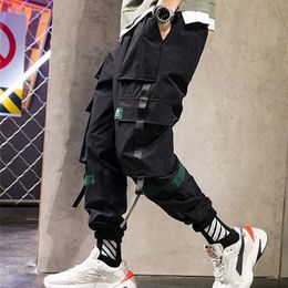 Spring Summer MultiPockets Ribbon Cargo Pants Men Hip Hop Streetwear Black Joggers Male Breathable Casual Pants 220622