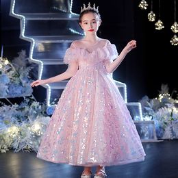 2122 sequined Flower Girl Dresses For Wedding blingbling Lace Floral Appliques Tiered Skirts Girls Pageant Dress Kids Birthday Party Gowns