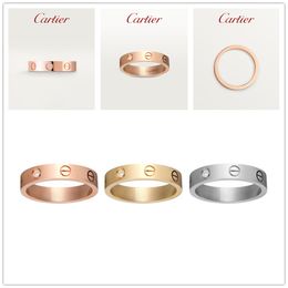 Car-tier dupe 4mm 5mm Designer Titanium Steel Silver Love Ring Men and Women Rose Gold Ring-s Lovers Luxury Couple Rings for Gift with Velvet Bag CT001