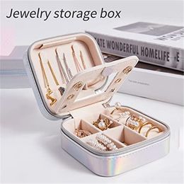 Portable Jewellery Box with Mirror PU Leather Storage Boxes Double Layer Travel Jewellery Display Case Necklace Earring Holder Organiser
