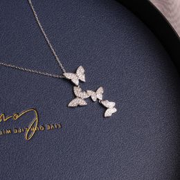 Pendant Necklaces Korean Fashion Jewellery Exquisite Copper Inlay Luxury Shiny Zircon Butterfly Necklace Women Prom Party NecklacePendant