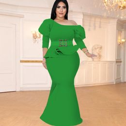 Women's Plus Size Tracksuits Green Tops And Skirts Sets Long Lantern Sleeve Two Piece Set Christmas Evening Birthday Party Autumn Winter Fas
